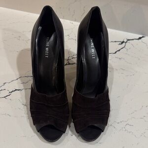 Nine West Brown Suede Peep Toe Heels